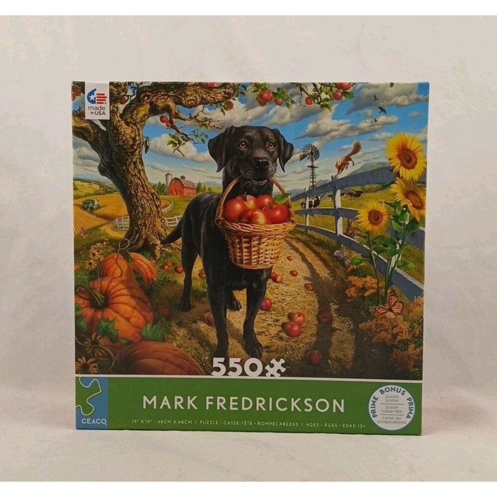 Ceaco 550 PC Jigsaw Puzzle-Dog with Apples-Autumn/Fall Theme-BRAND NEW!